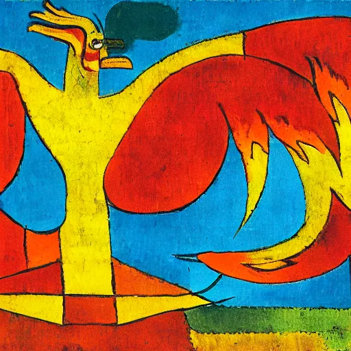 Image similar to phoenix in fire by Paul Klee