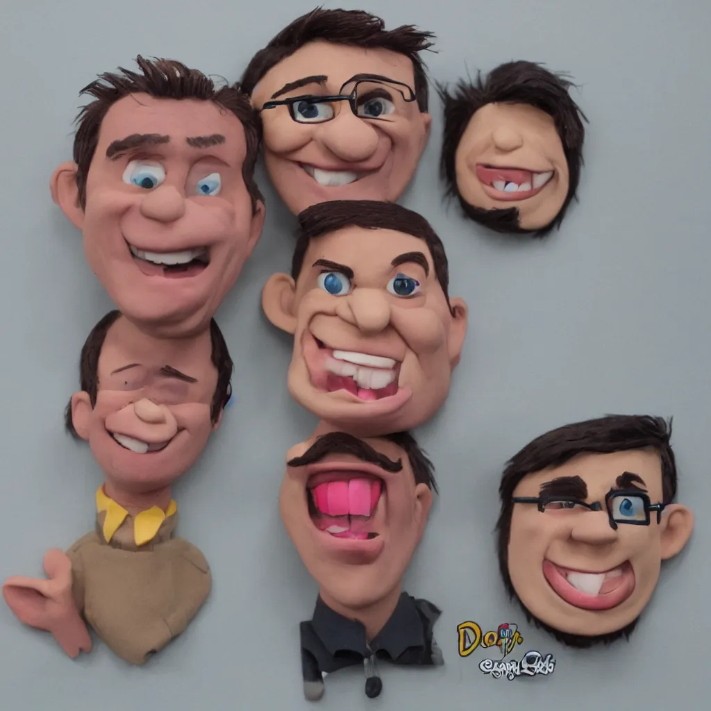 Image similar to very detailed claymation devin montes smiling cartoon head shot