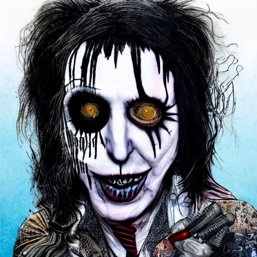 Prompt: graphic illustration, creative design, alice cooper as marilyn manson, biopunk, francis bacon, highly detailed, hunter s thompson, concept art, mixed media 1 6. 0