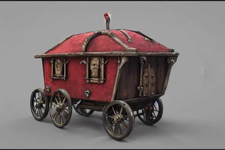 Image similar to 3d sculpt of a gothic circus wagon, artstaton, League of Legends, red dead redemption2, overwatch, digital illustration