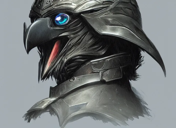 Prompt: portrait of raven themed helmet. concept art contest winner by bob ross and greg rutkowski ( 2 0 0 7 ).