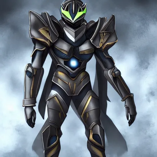 Image similar to High Fantasy Kamen Rider, glowing eyes, moody colors, rock quarry daytime, grey rubber undersuit, segmented armor, Guyver Dark Hero