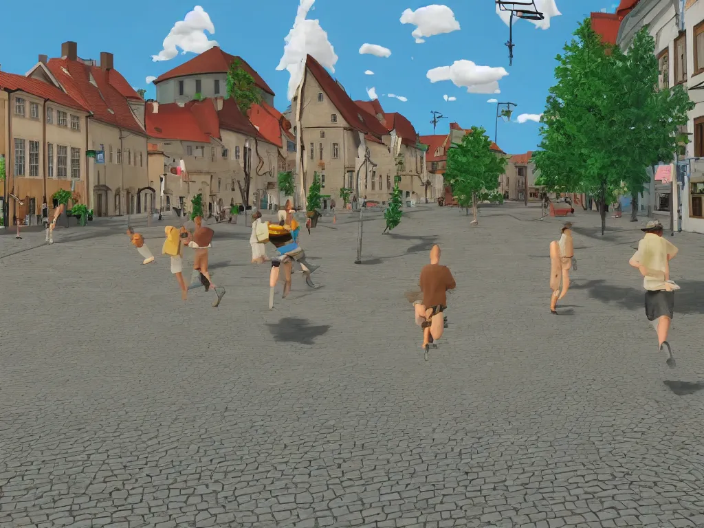 Prompt: Estonia Tartu streets as a PS1 first person video game