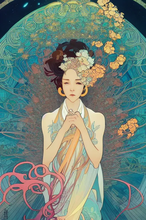 Image similar to a beautiful hyperdetailed character design 4 k wallpaper illustration of phoenix, victo ngai style, alfons mucha ， from china, style of studio ghibli, denoise, deblurring, artgerm, xision, james jean, ross tran, chinese style