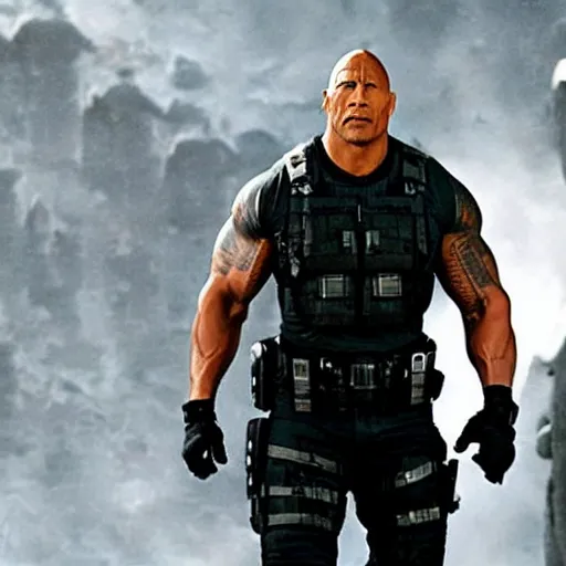 Prompt: Dwayne Johnson as swat in movie directed by Christopher Nolan