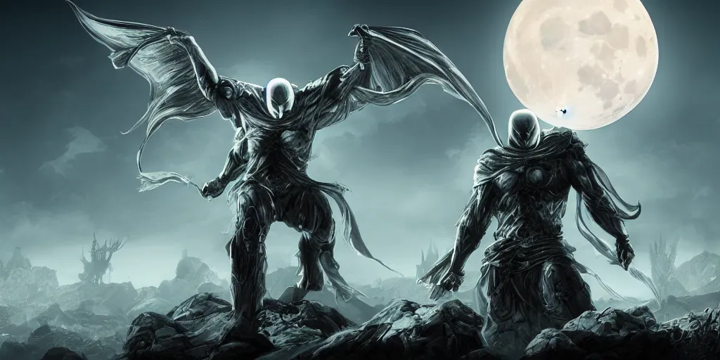 Image similar to moon knight, fantasy apocalypse, digital art, 4 k, mmo