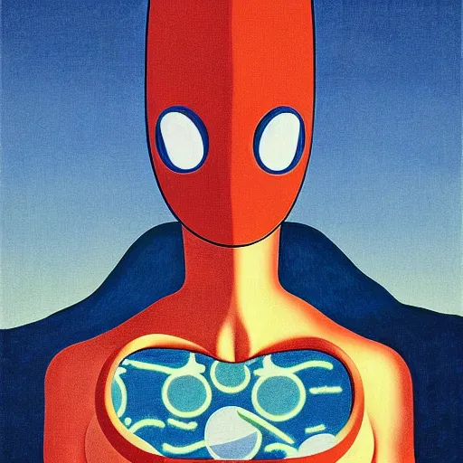 Prompt: vitruvian ultraman by james jean and shusei nagaoka, magritte painting