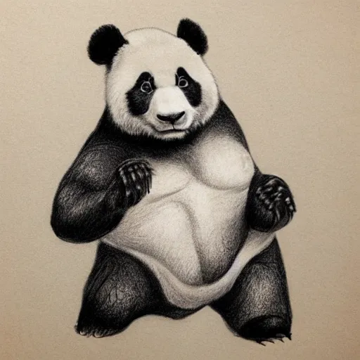 Image similar to muscular panda, highly detailed, pencil sketch