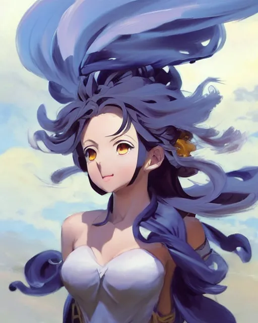 Prompt: greg manchess character concept art of an anime thunderstormy cloud goddess | | anime anime anime, cute - fine - face, pretty face, realistic shaded perfect face, close up, fine details by stanley artgerm lau, wlop, rossdraws, james jean, andrei riabovitchev, marc simonetti, and sakimichan, trending on artstation