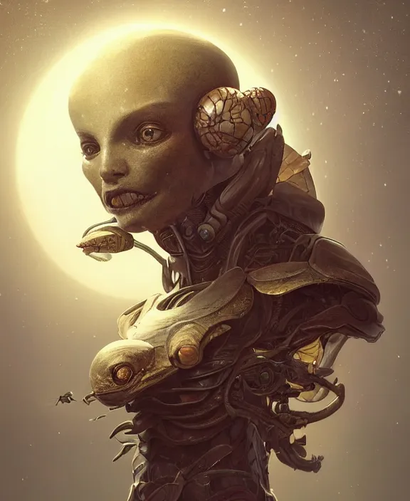 Image similar to simplicity, portrait of a alien insect, adorable, childlike, milky way environment, ultra realistic, concept art, intricate details, cheerful, highly detailed, photorealistic, octane render, 8 k, unreal engine. art by artgerm and greg rutkowski and alphonse mucha