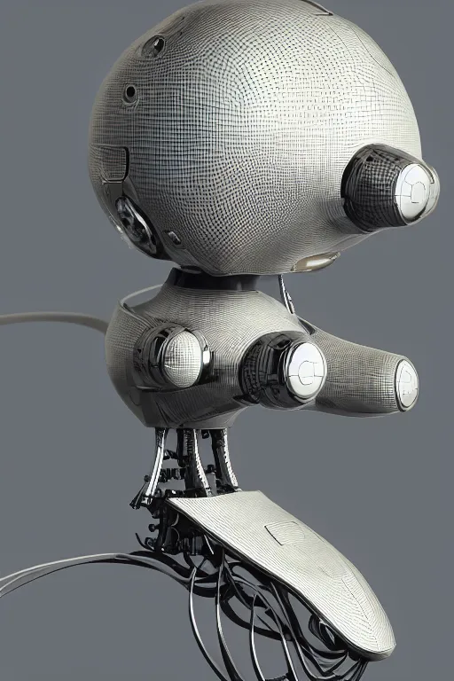 Prompt: robot duck concept portrait, visible screws and wires, 3 d metallic ceramic, detailed, sharp focus, pastel, intricate, realistic, smooth, volumetric lighting, digital painting, by miyazaki