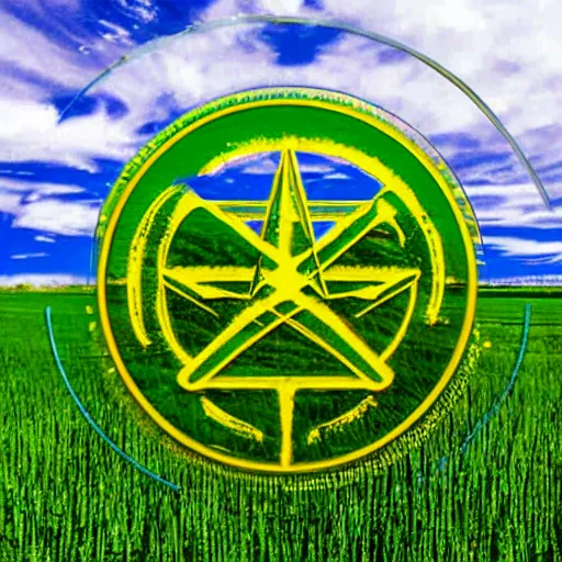 Prompt: crop circle but it's the infowars logo