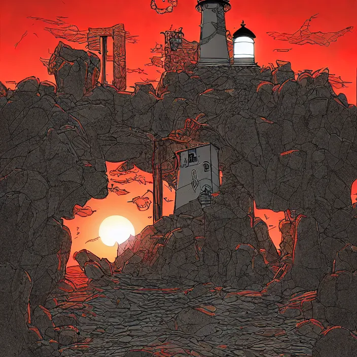 Prompt: the lighthouse of the necromancers, electronicpunk, digital illustration