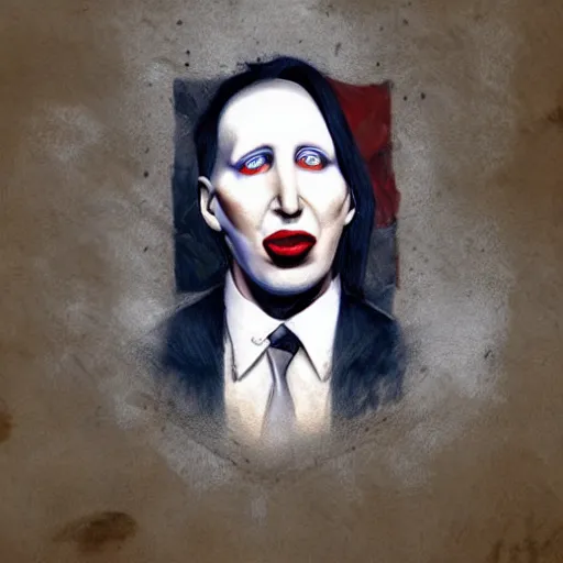 Prompt: realism sketch of marilyn manson as president of the united states, in the style of greg rutkowski, amazing detail