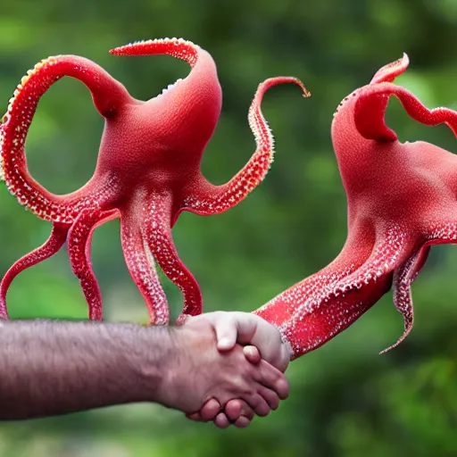 Image similar to two octopi shake hands in greeting