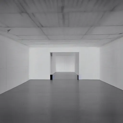 Prompt: a large cubic white room with no objects, misterious, 3 d perspective, still from movie by stanley kubrick