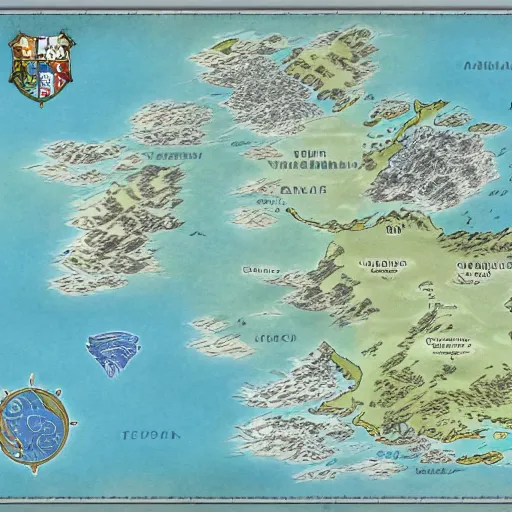 Prompt: A map of what's West of Westeros