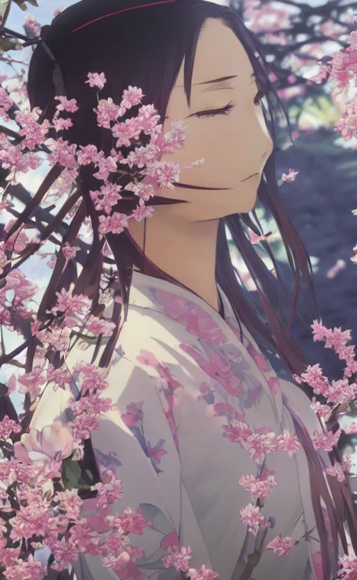 Prompt: anime style, gta 5, panoramic centered view of girl in middle, yukata clothing, sakura tree in background, short hair, hair down, symmetrical facial features, from arknights, hyper realistic, extreme detail, volumetric lights, 4 k drawing, safebooru, realistic lighting, by alphonse mucha, greg rutkowski, sharp focus, backlit