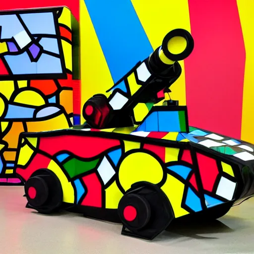 Prompt: war tank made of candy, by romero britto