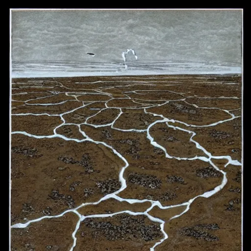Image similar to 10000 year old meme about how The ice cleared out of the land leaving behind a quagmire of mud, swamps and sloughs. It remained an inhospitable environment for some time.