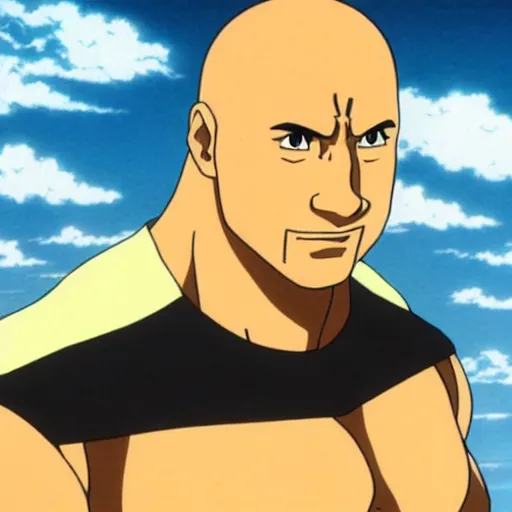 Prompt: Dwayne Johnson in anime, by studio ghibli