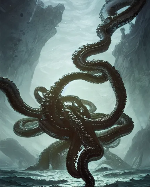 Prompt: A transparent Kraken in the sea, highly detailed, fantasy art, monster art, in the style of greg rutkowski, illustration, epic, fantasy, intricate, hyper detailed, artstation, concept art, smooth, sharp focus, ray tracing