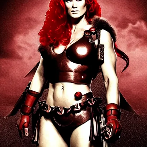 Image similar to an amazing award winning photo of Red Sonja, cinematic