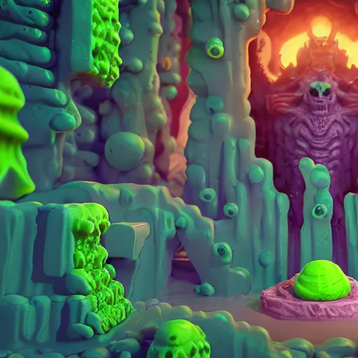 Image similar to slime lord king of the slime universe, skeleton, full body included, wide shot, 1 4 mm lens, f 2. 8, goopy, goop, fluids, soft tissue, subsurface scattering, reflections, ambient occlusion, raytracing, unreal engine 5, pixel art 8 - bit, by beeple