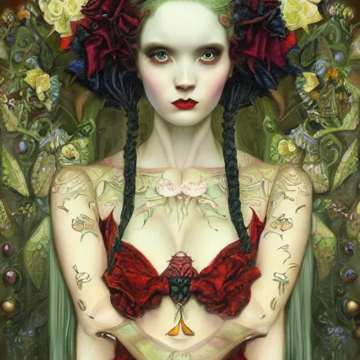 Image similar to a painting in the style of donato giancola and in the style of mark ryden and in the style of natalie shau.