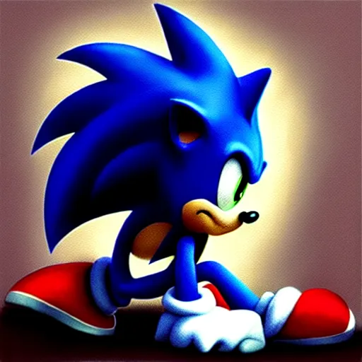 Prompt: sonic the hedgehog, dramatic lighting oil painting chiaroscuro