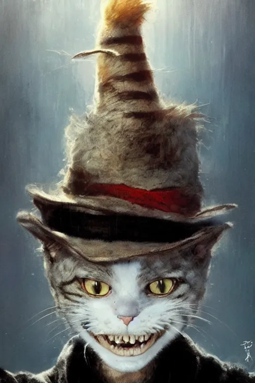 Image similar to the cat in the hat, scary, cinematic, concept art by dr seuss and greg rutkowski and ruan jia