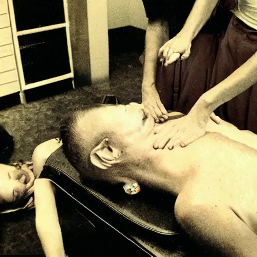 Prompt: polaroid photo of maynard james keenan receiving a happy ending massage in thailand