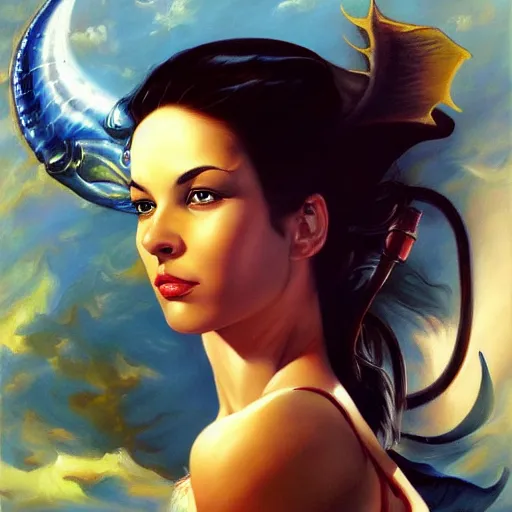 Image similar to detailed portrait of gyrados intricate, hyper detailed, realistic, oil painting, by julie bell, frank frazetta, cinematic lighting