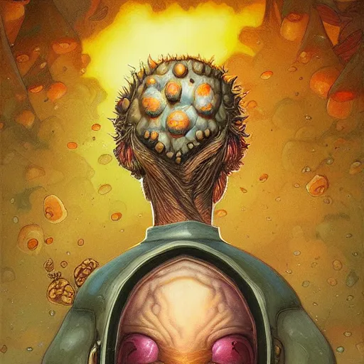 Image similar to mushroom mohawk projector portrait by gaston bussierre and charles vess and james jean and erik jones and rhads, inspired by rick and morty, epic, funny, huge scale, beautiful fine face features, intricate high details, sharp, ultradetailed