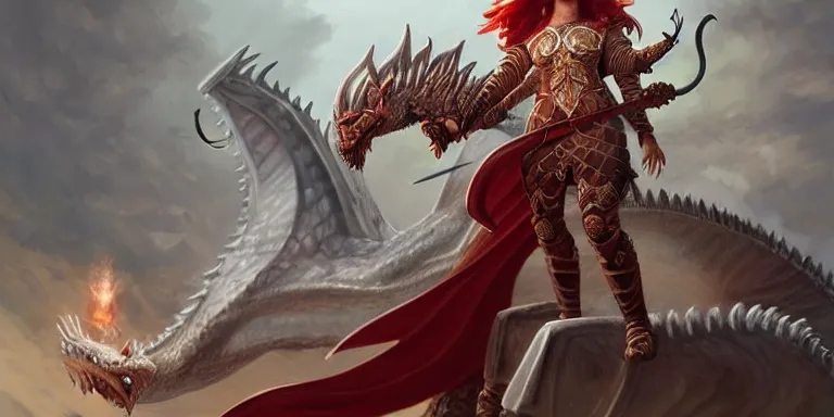 Prompt: mage fighting a dragon, ivory carved mantle, red hair straight bangs wearing ivory carved bone armor, bone plants, intricate, elegant, highly detailed, digital painting, full body concept art, smooth, ultra wide angle horizon, illustration, art by artgerm, greg rutkowski, ilya kuvshinov