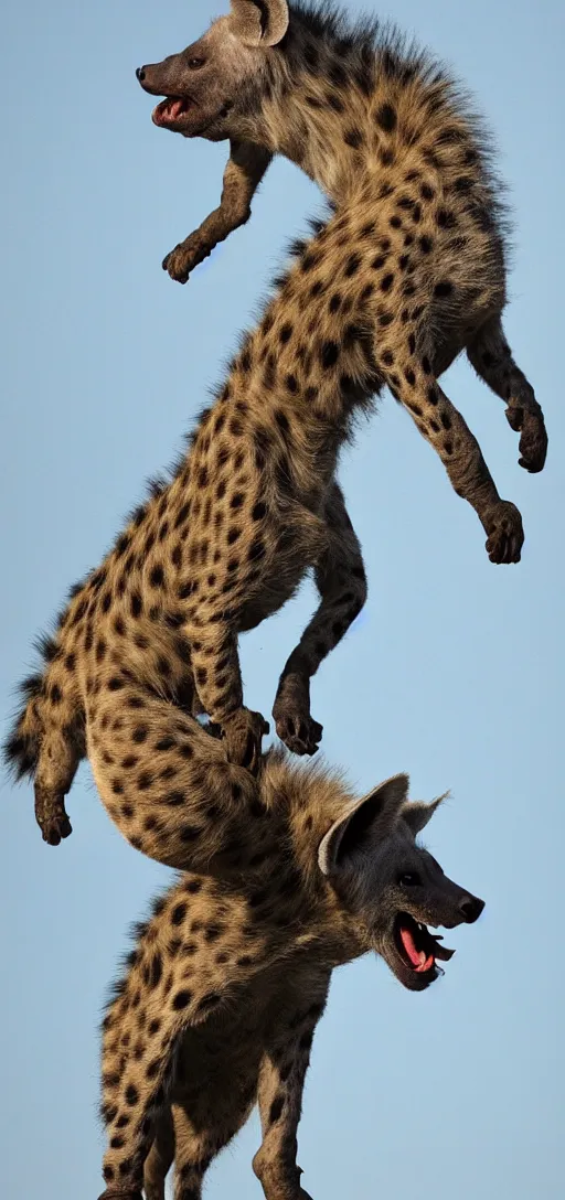 Image similar to hyena with a super long neck extending into the sky,