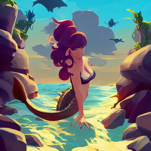 Image similar to painting mermaid treasure on sea of thieves game avatar hero smooth face median photoshop filter cutout vector, behance hd by jesper ejsing, by rhads, makoto shinkai and lois van baarle, ilya kuvshinov, rossdraws global illumination