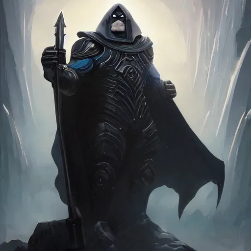 Image similar to darkseid character portrait, wearing a black cloak, holding a large platinum shield, by peter mohrbacher, mark brooks, jim burns, wadim kashin, greg rutkowski, larry elmore, esao andrews, trending on artstation