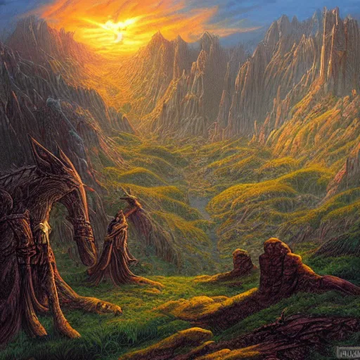 Prompt: epic fantasy landscape by michael whelan