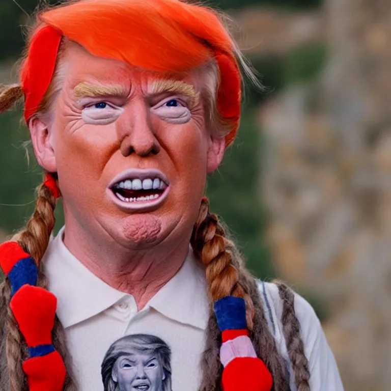 Prompt: portrait of donald trump as pippi longstocking from the movie pippi longstocking