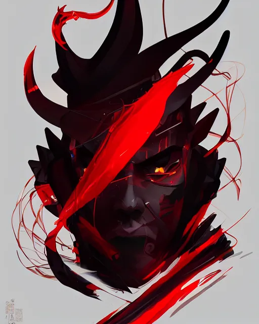 Prompt: black red smoke samurai noir, stylized liquid smoke twisting, dark fantasy, cinematic lighting, intricately detailed, liam brazier, petros afshar, peter mohrbacher, artstation