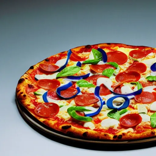 Image similar to promotional photo of a new pizza with soccer ball topping, 80s, colorful, professional,