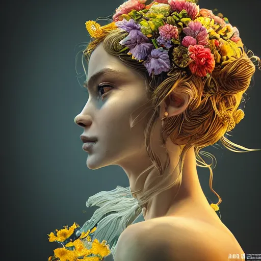 Image similar to the portrait of an absurdly beautiful, graceful, elegant, sophisticated, young girl made up of lemons, an ultrafine hyperdetailed illustration by kim jung gi, irakli nadar, intricate linework, bright colors, octopath traveler, final fantasy, unreal engine 5 highly rendered, global illumination, radiant light, detailed and intricate environment