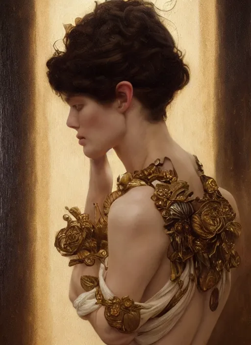 Image similar to highly detailed oil painting | very intricate | cinematic lighting | award - winning | waratah fashion by alexander mcqueen | by roberto ferri, by tom bagshaw, by j. c. leyendecker and klimt, american romanticism, by austin osman spare, artstation, cgsociety, official art, octane