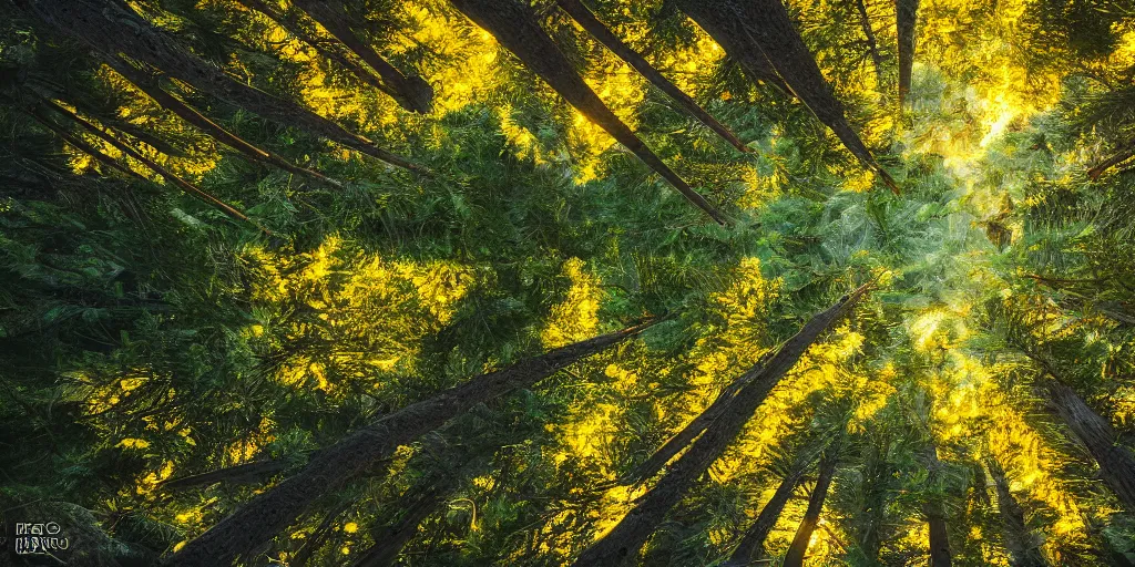 Prompt: deep in a yellow pine forest, moody, stunning detail, 4k, hd, clean, full of detail, sharp focus, by Makoto Shinkai, thomas kinkade, Karol Bak, XF IQ4, f/1.4, ISO 200, 1/160s, 8K, RAW, unedited, symmetrical balance, in-frame, sharpened