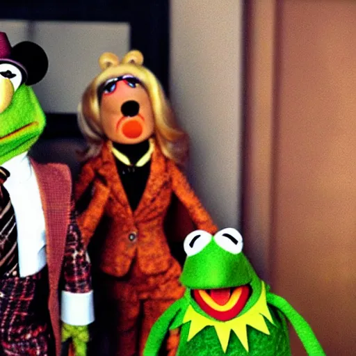 Image similar to a scene from the muppets version of pulp fiction,