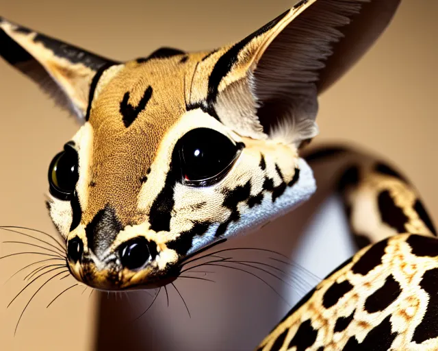 Image similar to an award winning photo of a serval - headed ball python, environmental portrait photography, national geographic, 4 k, sharp focus