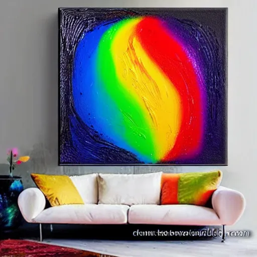 Prompt: a pour painting on canvas, rainbow colors, abstract, thick paint, chunky paint, glossy, resin coated