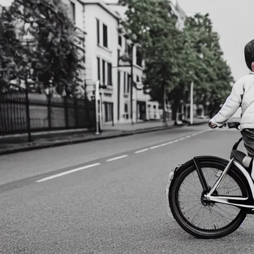 Prompt: a boy on a bike delivering volkswagens,