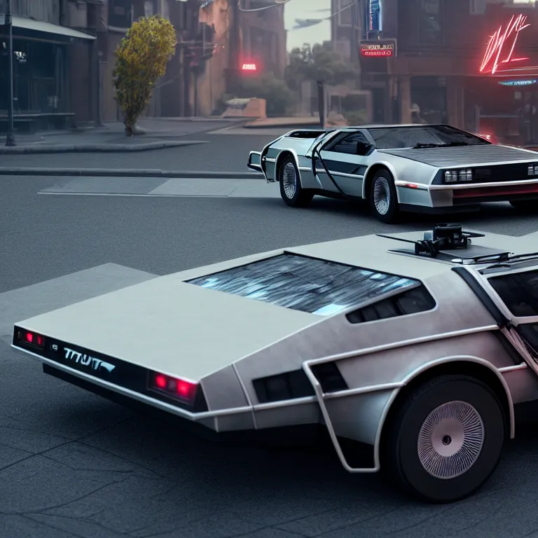 Prompt: a cinematic shot of a bttf delorean, bttf delorean, mr fusion, octane render, volumetric lighting, nvidia raytracing demo, by Andy Thomas, Mario Martinez, Daniel Mirante, Gustave Dore, Artstation, CGsociety, masterpiece